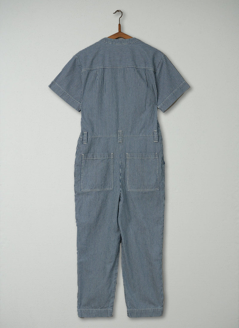 Reworn Stripe Denim Jumpsuit Size 8 (315) | Blue/White