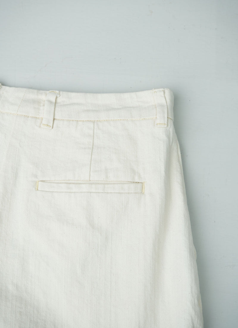 Reworn Denim Pleat Front Trousers Size 10 (148) | Ecru