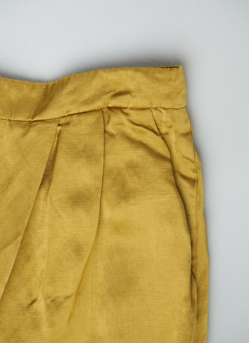Reworn Satin Pleat Front Culotte Size 14 (259) | Dull Gold