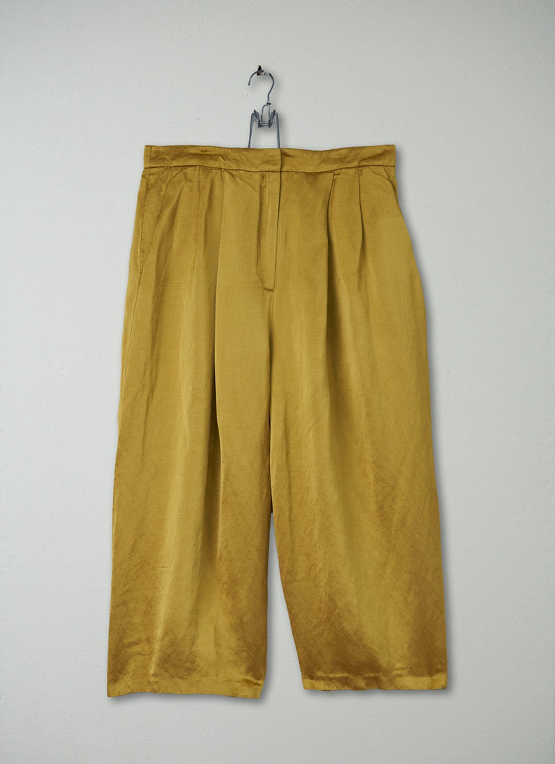 Reworn Satin Pleat Front Culotte Size 14 (259) | Dull Gold