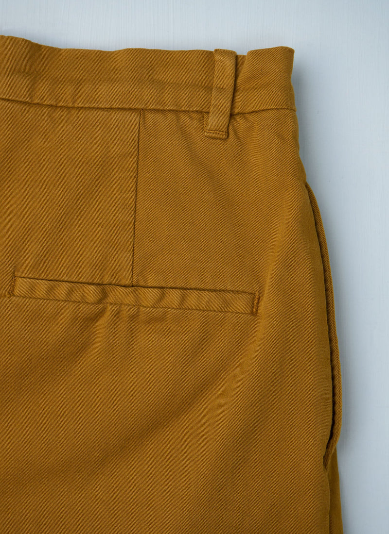 Reworn Cotton Twill Pleated Trousers Size 8 (702) | Dull Gold