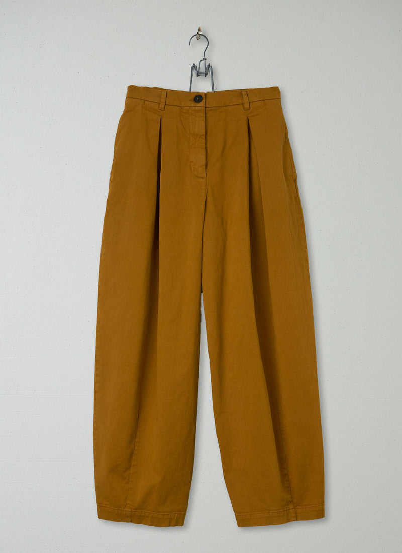 Reworn Cotton Twill Pleated Trousers Size 8 (702) | Dull Gold