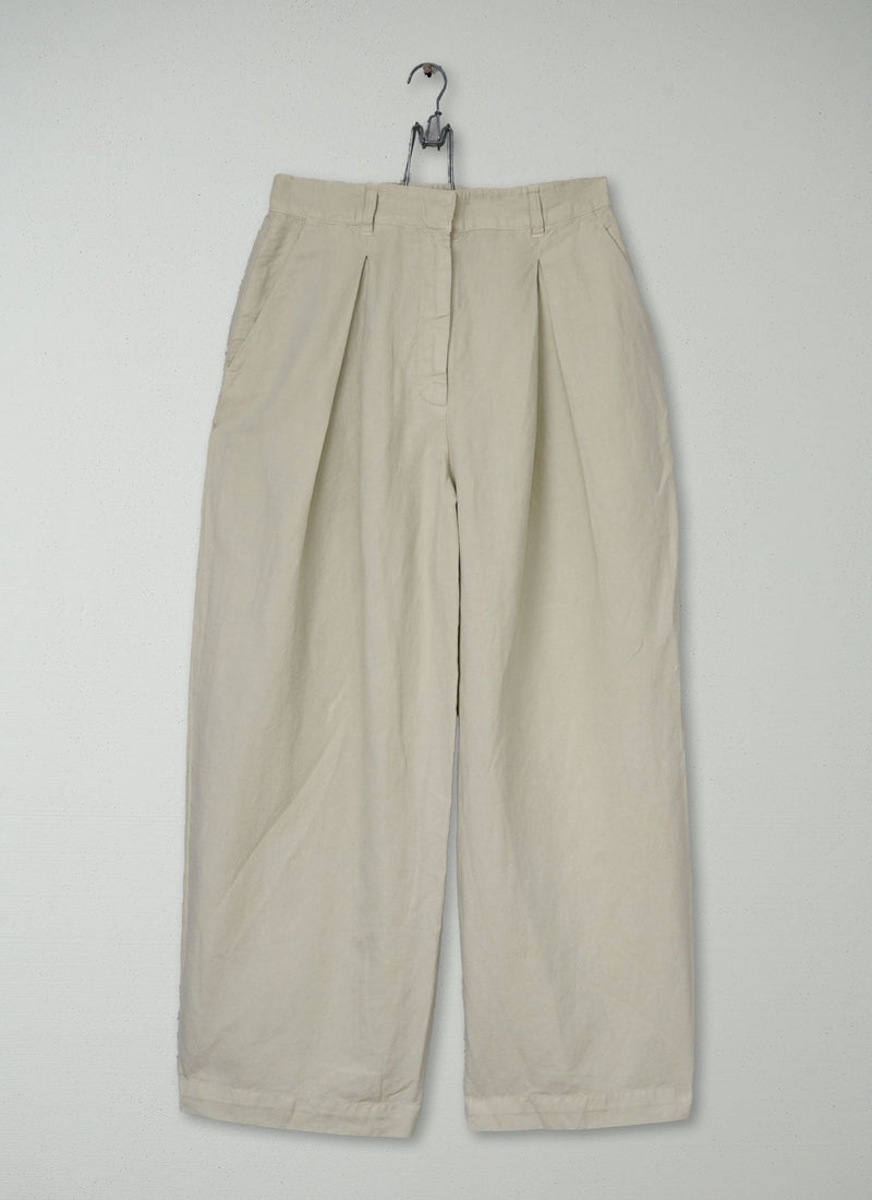 Reworn Cotton Linen Trousers Size 10 (1188) | Putty