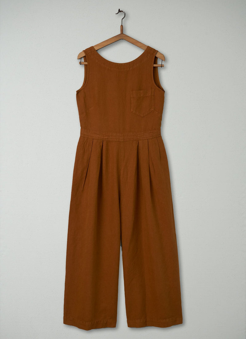 Reworn Cotton Linen Jumpsuit Size 8 (310) | Burnt Sienna