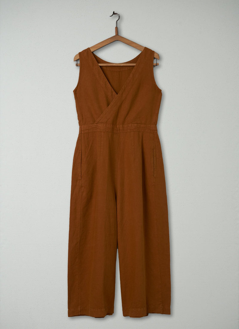 Reworn Cotton Linen Jumpsuit Size 8 (310) | Burnt Sienna