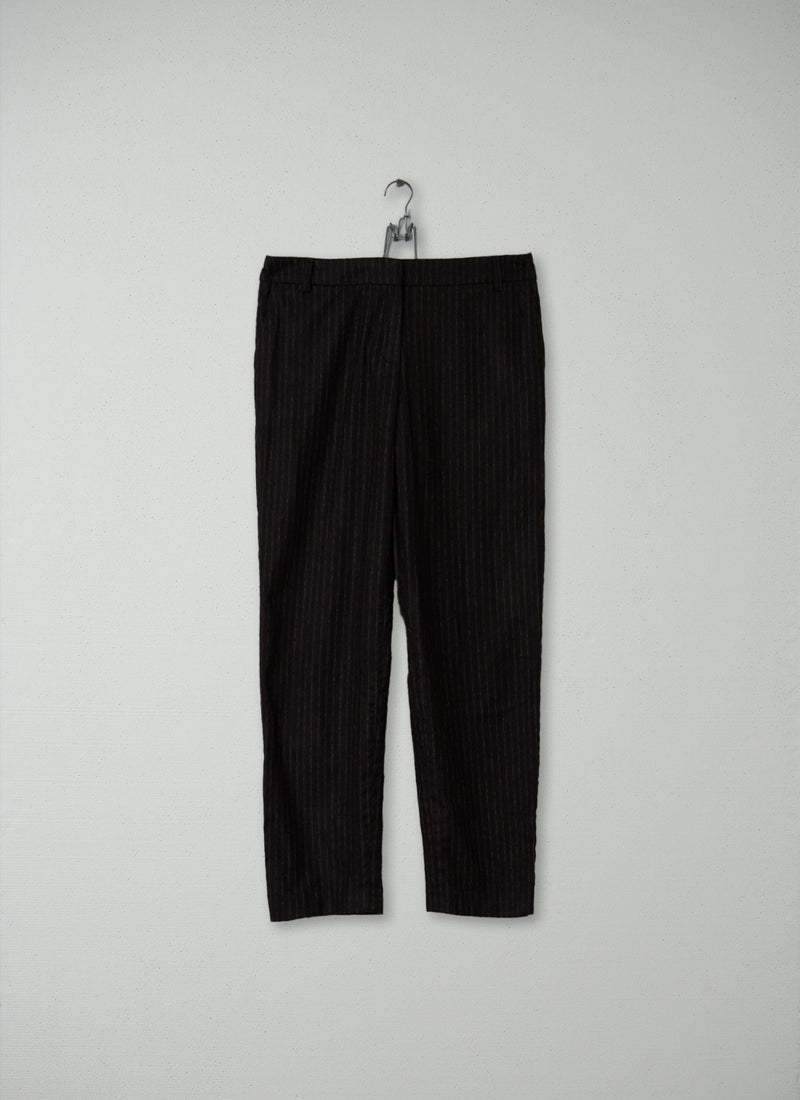 Reworn Pinstripe Trousers Size 12 (163) | Brown