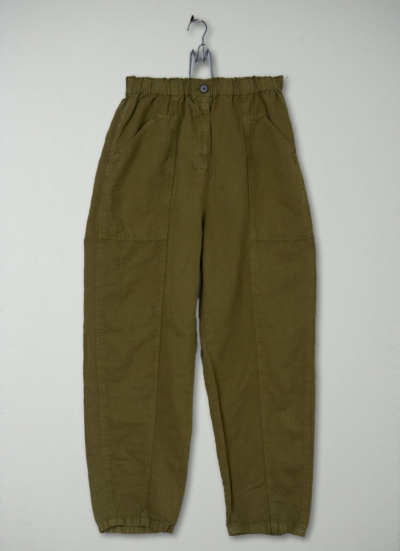 Reworn Cotton Linen Trousers Size 10 (281) | Military Olive