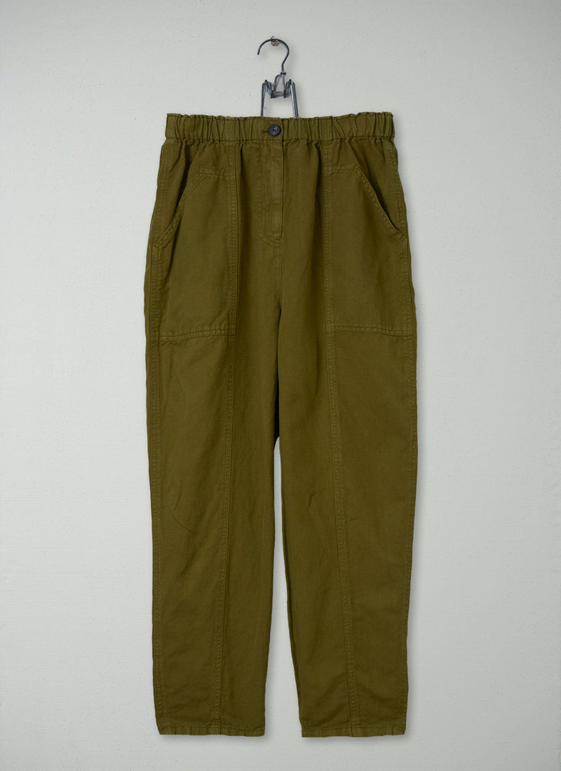 Reworn Cotton Linen Tapered Trousers Size 18 (869) | Olive