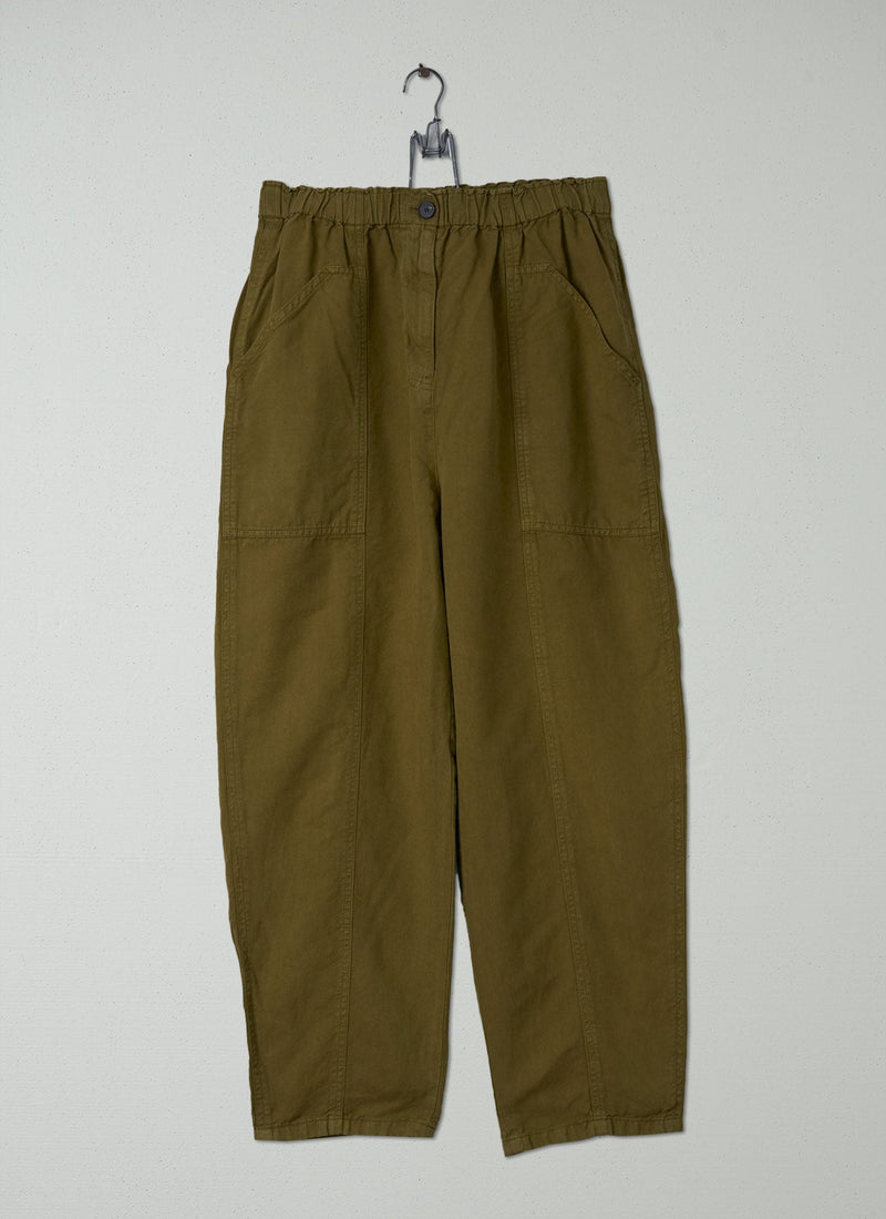 Reworn Cotton Linen Tapered Trousers Size 12 (179) | Olive