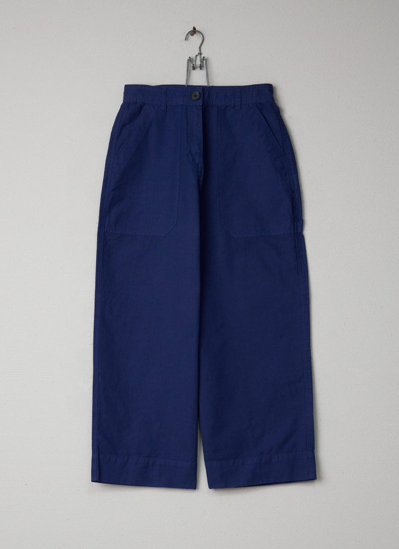 Reworn Cotton Linen Canvas Trousers Size 8 (001) | Provence Blue