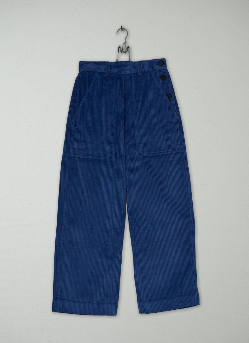 Reworn Side Button Cord Trousers Size 18 (1321) | Soft Blue