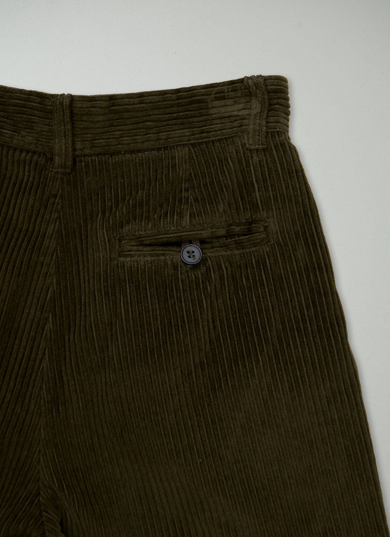 Reworn Side Button Cord Trousers Size 6 (1530) | Dark Olive