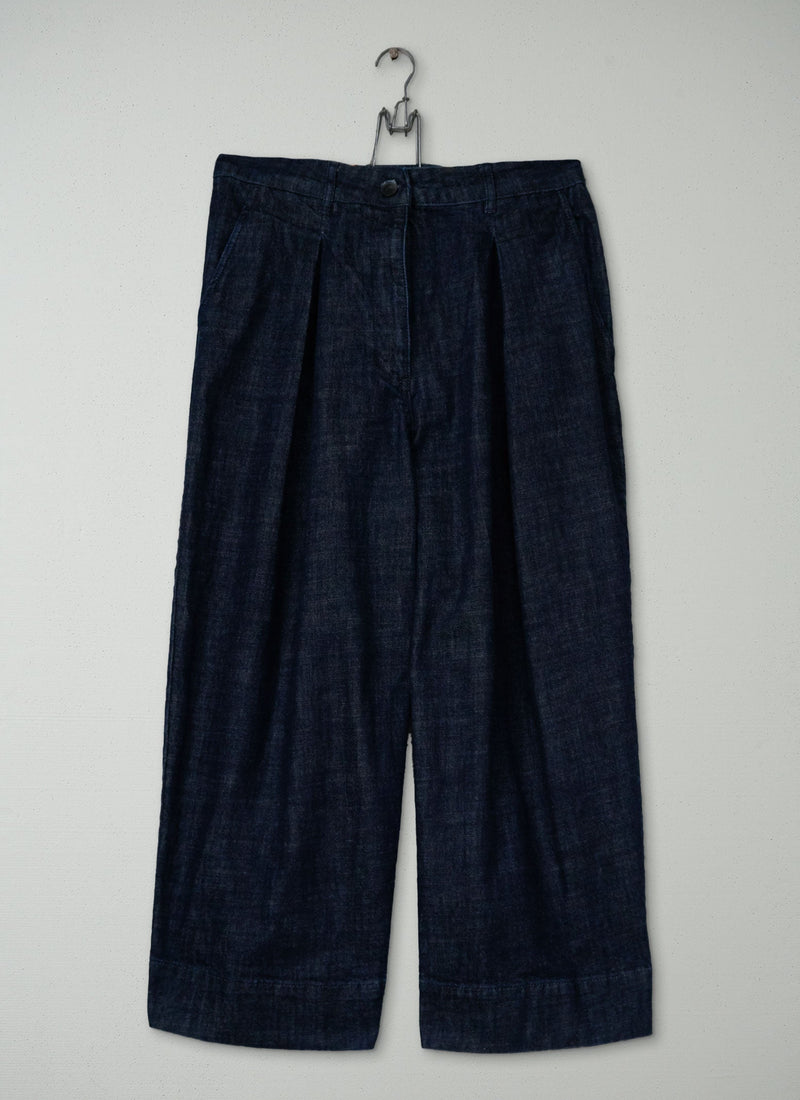 Reworn Denim Pleated Trousers Size 10 (1311) | Indigo