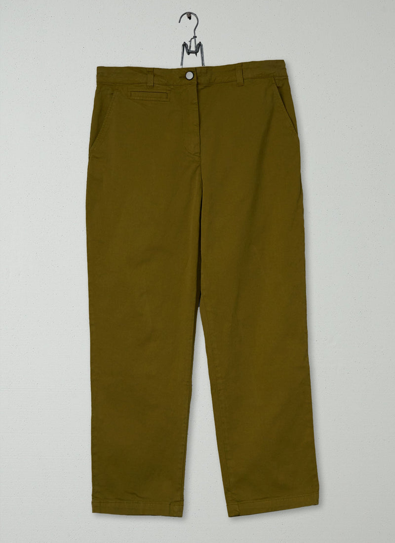 Reworn Cotton Twill Tapered Trousers Size 10 (1030) | Fresh Olive