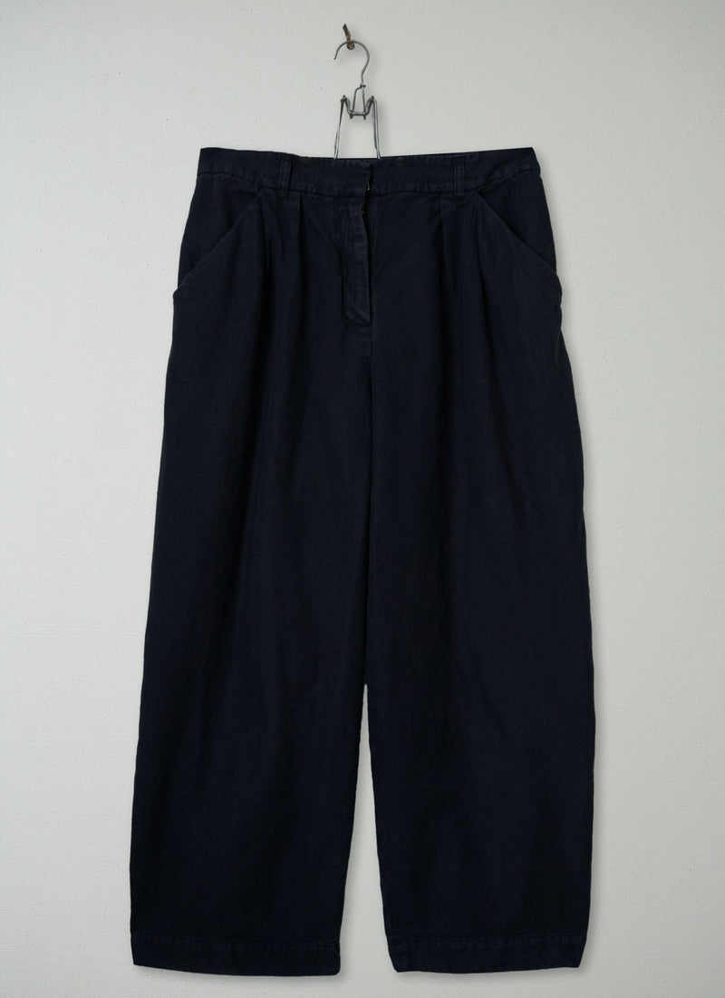 Reworn Cotton Linen Wide Leg Trousers Size 14 (1470) | Slate