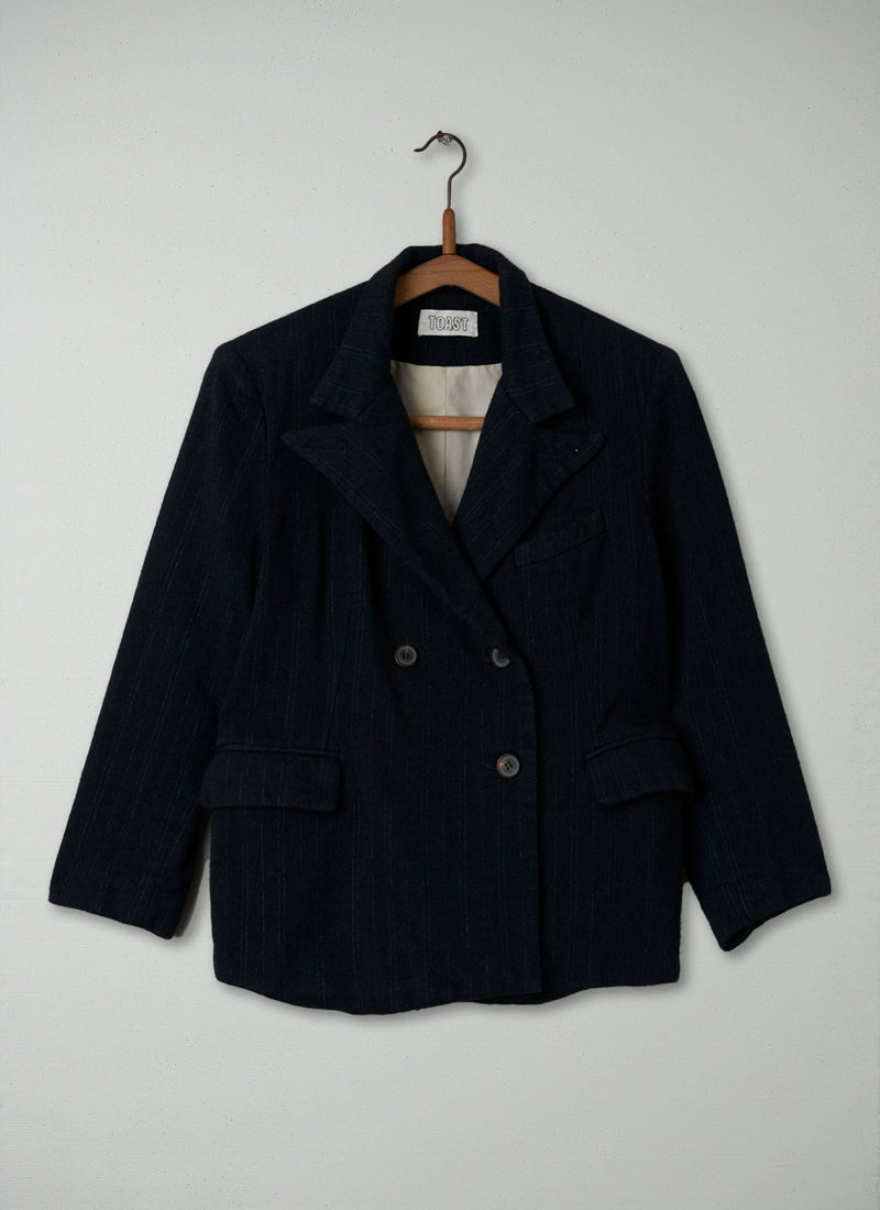 Reworn Pinstripe Breasted Jacket Size 12 (047) | Navy