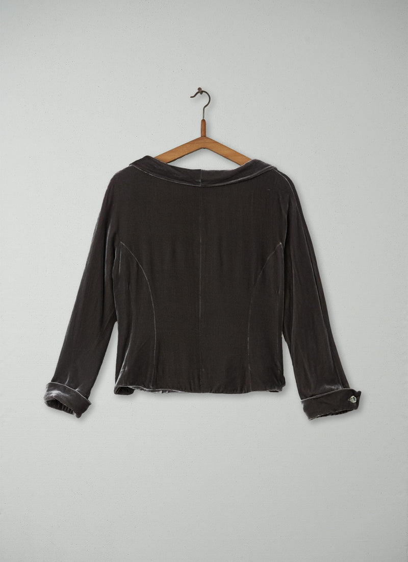 Reworn Silk Velvet Jacket Size 10 (007) | Smoke