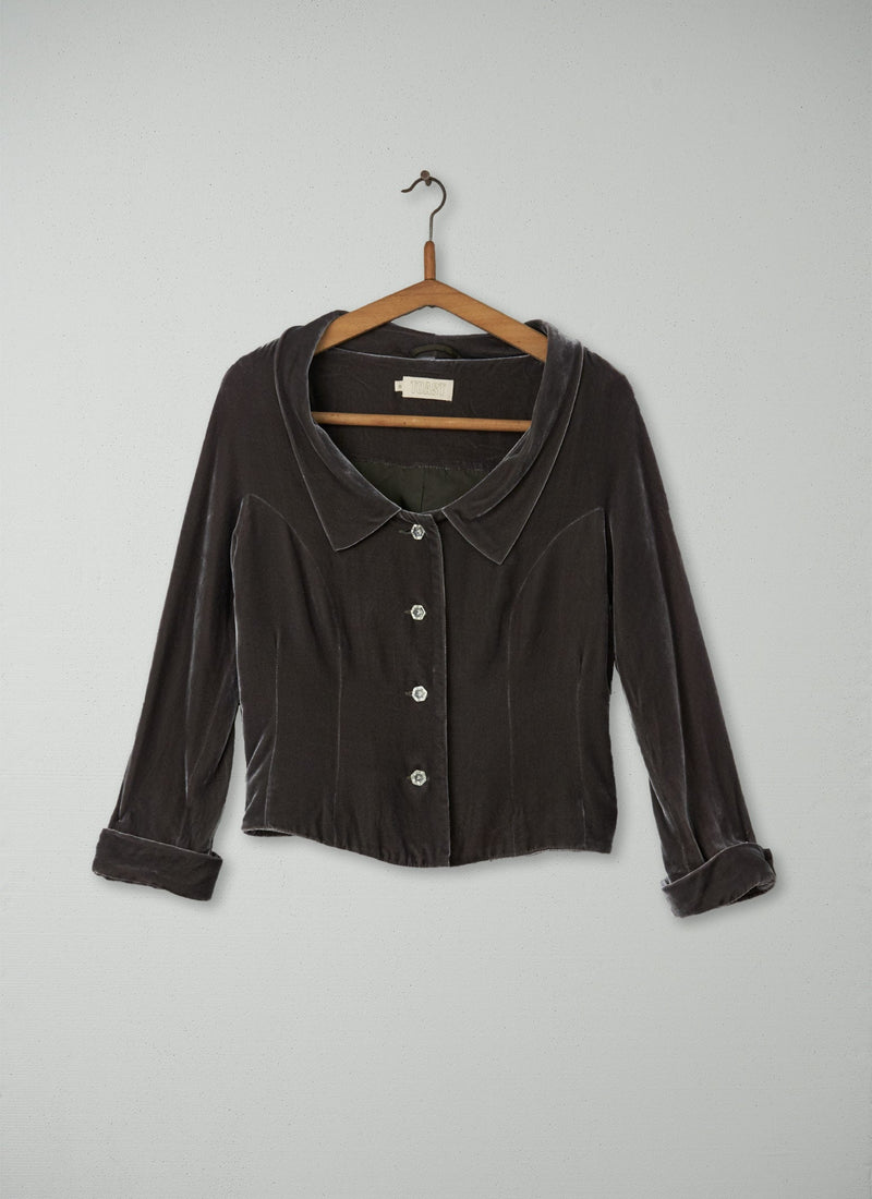 Reworn Silk Velvet Jacket Size 10 (007) | Smoke