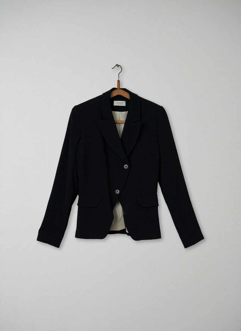Reworn Wool Crepe Jacket Size 8 (014) | Black