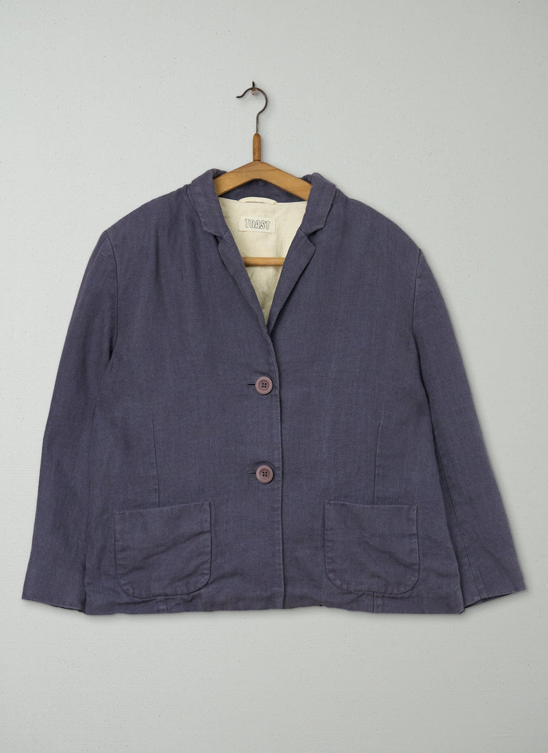 Reworn Linen Jacket Size 16 (149) | Grey Blue