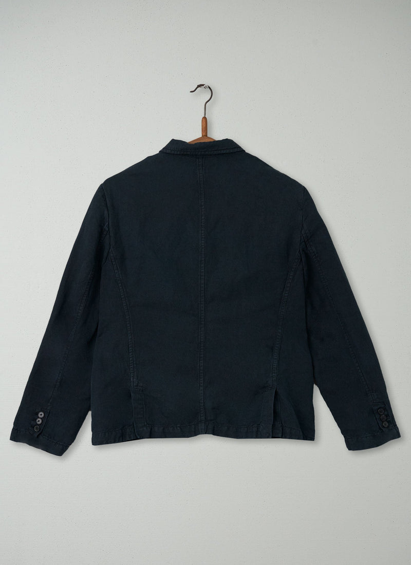 Reworn Neat Linen Cotton Jacket Size 12 (038) | Navy