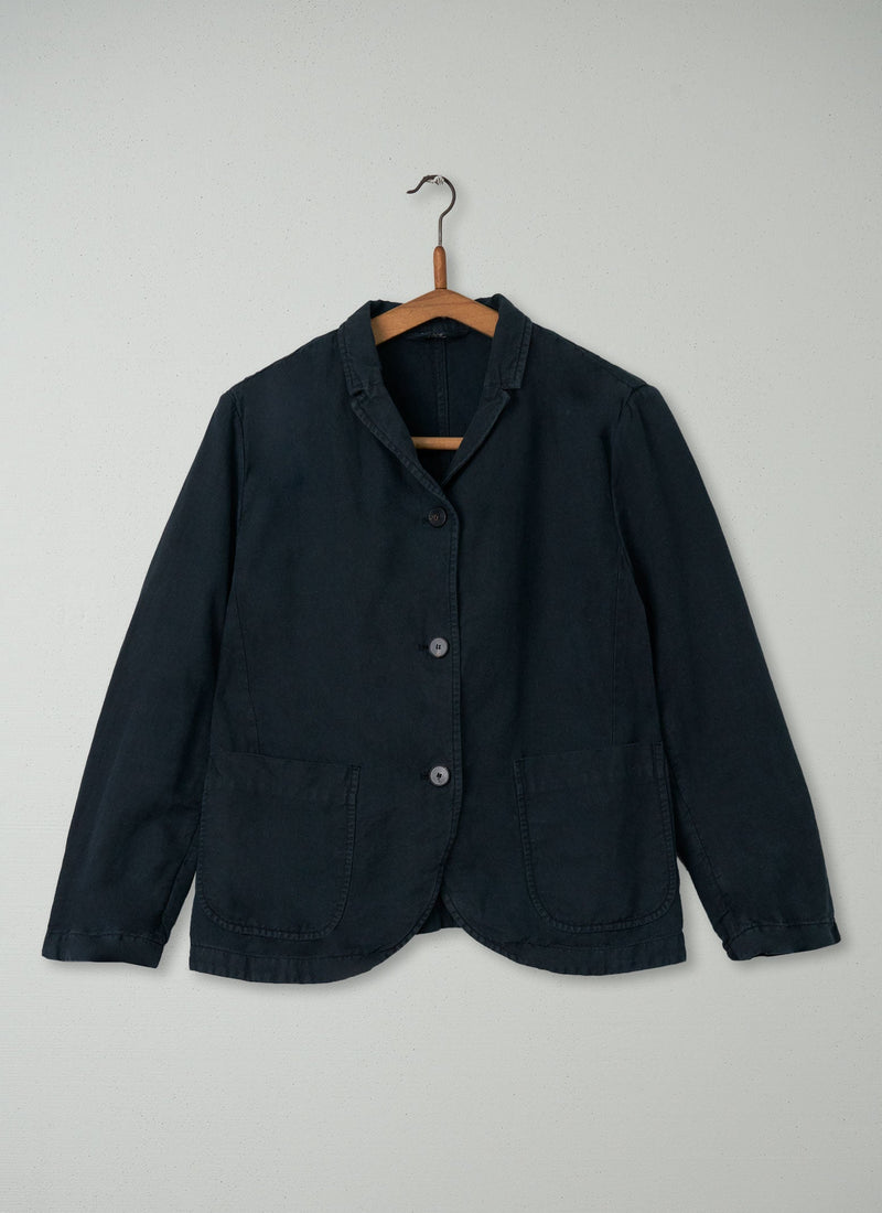 Reworn Neat Linen Cotton Jacket Size 12 (038) | Navy