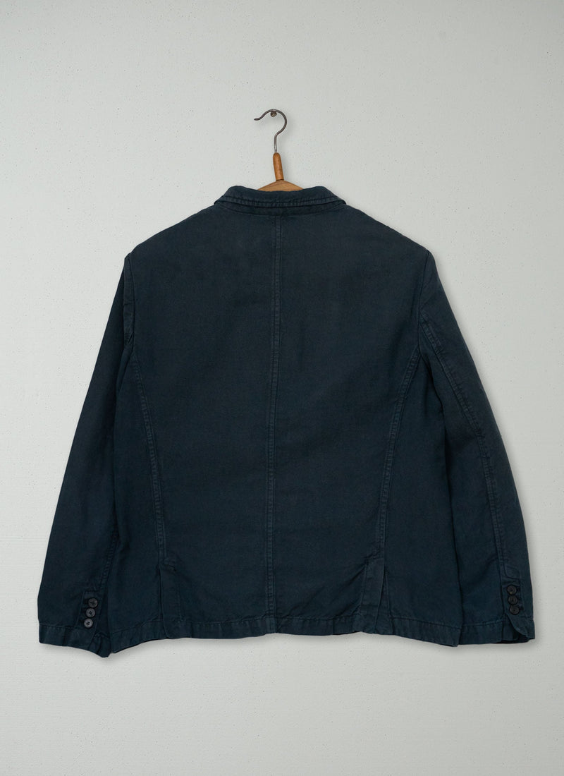 Reworn Neat Linen Cotton Jacket Size 14 (259) | Navy