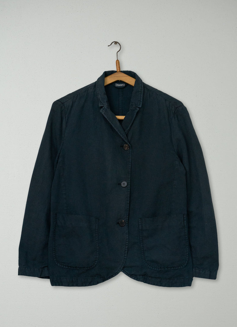 Reworn Neat Linen Cotton Jacket Size 14 (259) | Navy