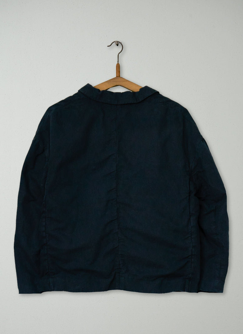 Reworn Cotton Linen Twill Jacket Size 14 (215) | Washed Black