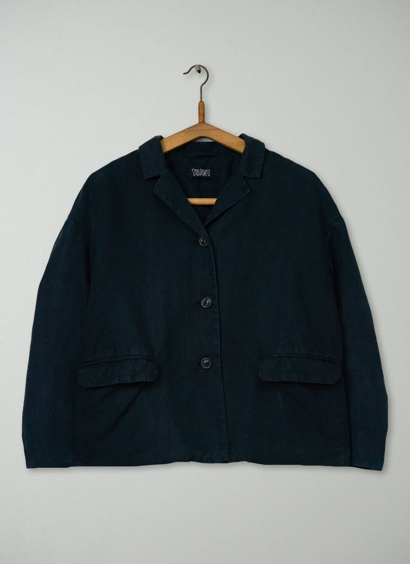 Reworn Cotton Linen Twill Jacket Size 14 (215) | Washed Black