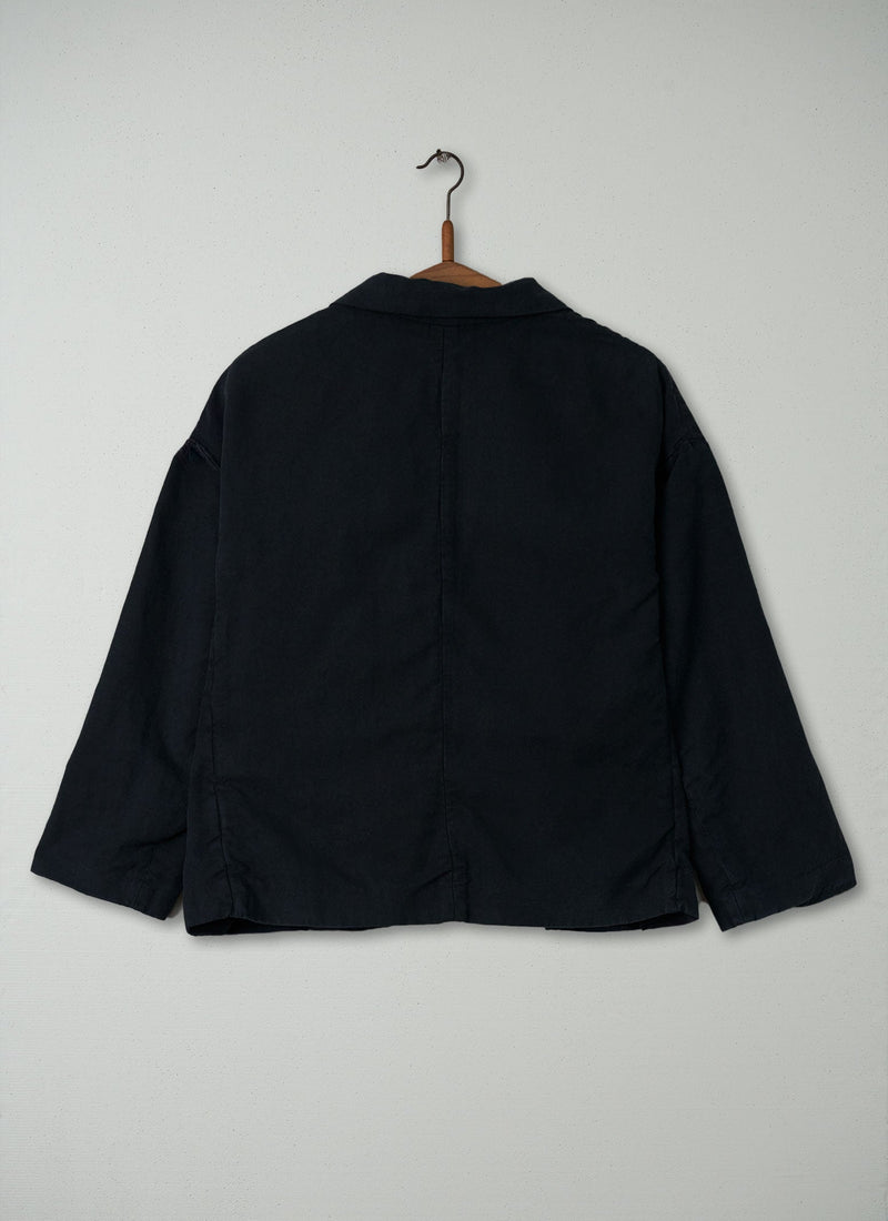 Reworn Cotton Linen Twill Jacket Size 16 (045) | Washed Black