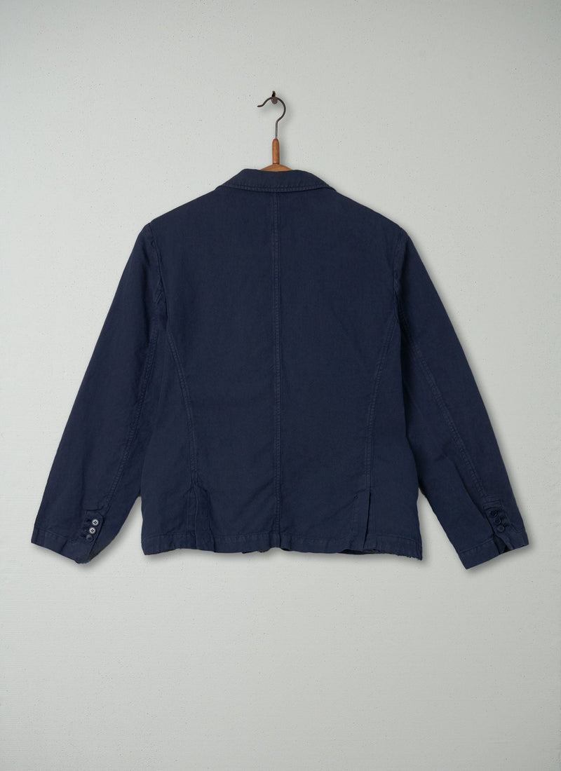 Reworn Cotton Linen Jacket Size 10 (035) | Navy