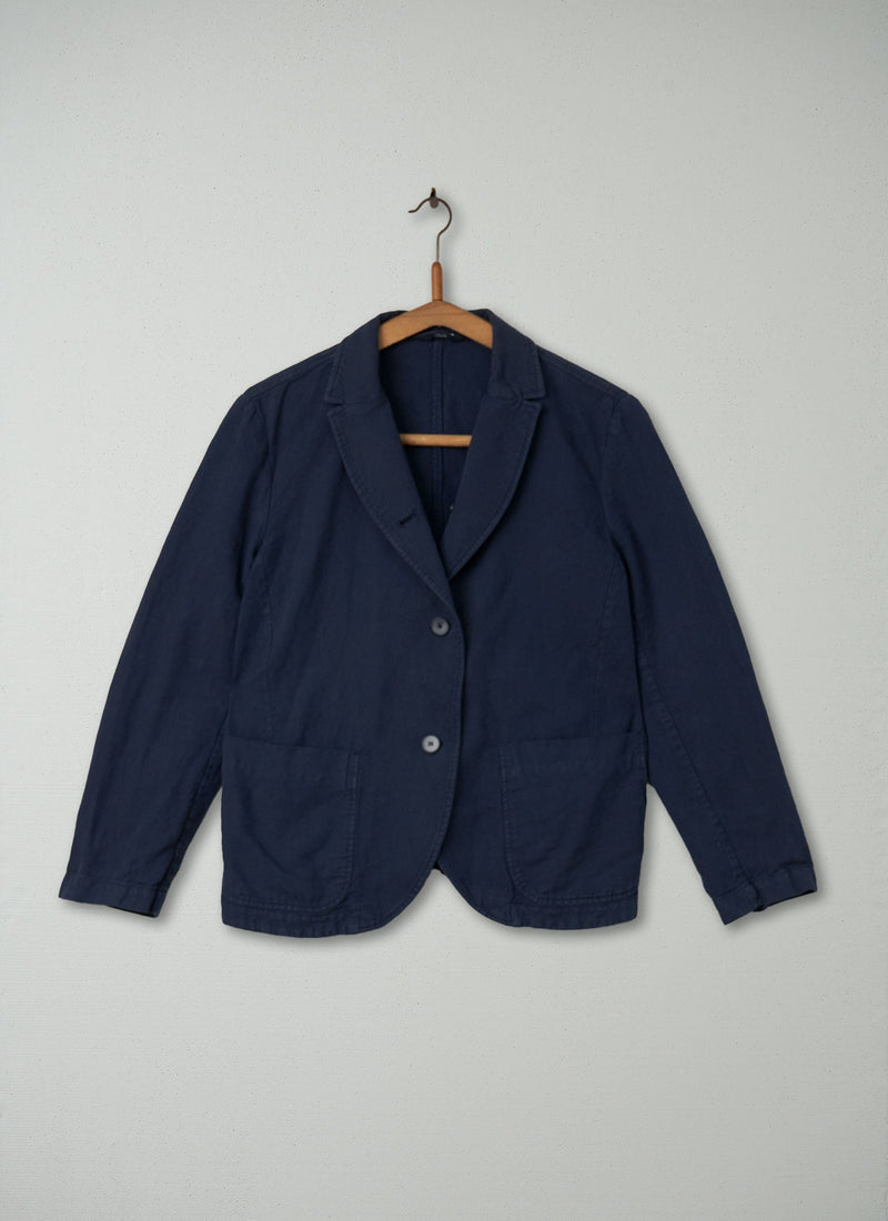 Reworn Cotton Linen Jacket Size 10 (035) | Navy
