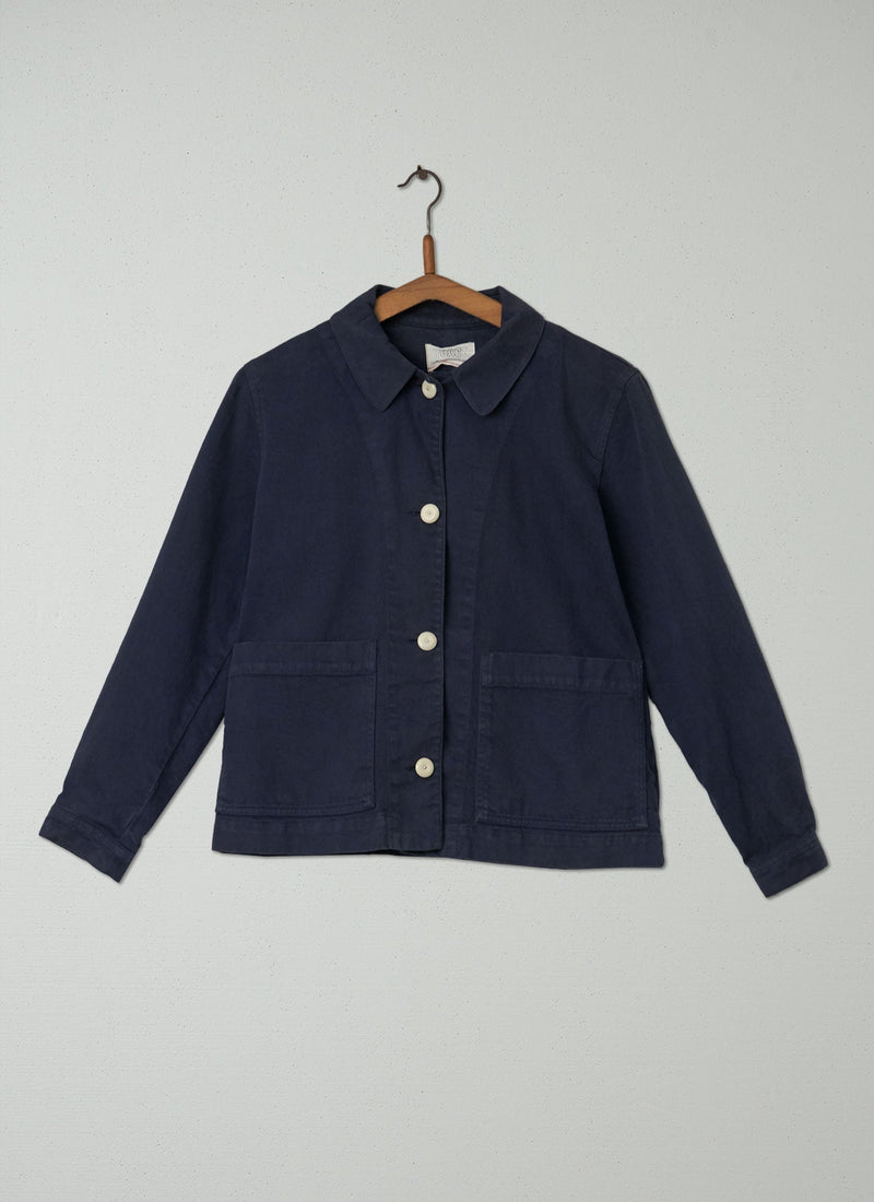 Reworn Cotton Twill Jacket Size 6 (029) | Blue