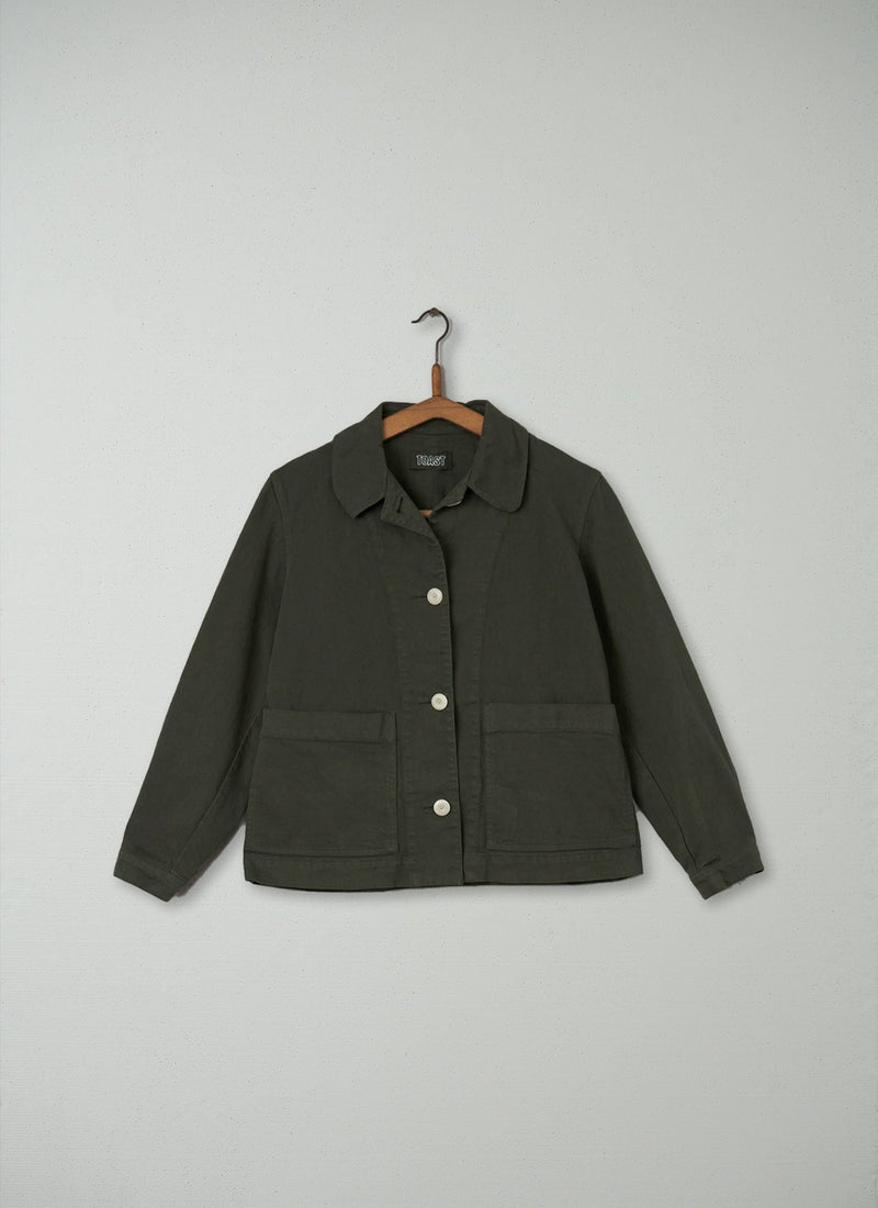 Reworn Cotton Twill Jacket Size 6 (022) | Dark Olive