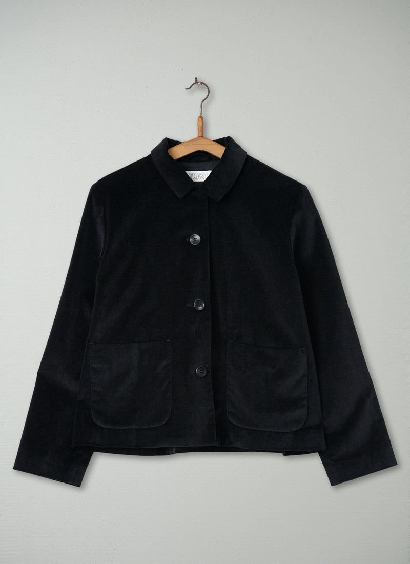Reworn Cotton Velvet Jacket Size 10 (052) | Black