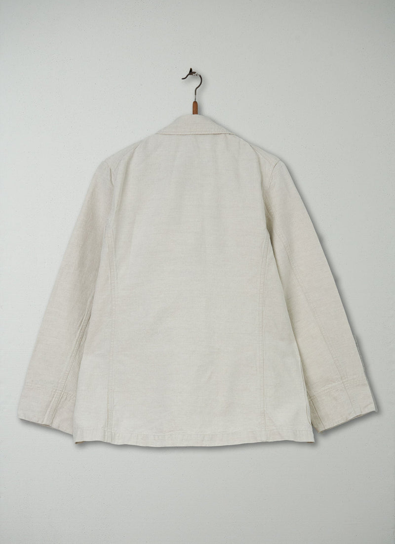 Reworn Herringbone Cotton Linen Jacket Size 12 (041) | Natural