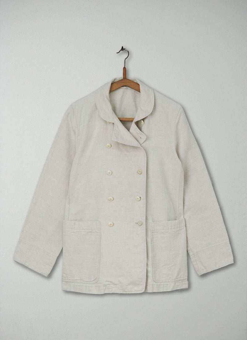 Reworn Herringbone Cotton Linen Jacket Size 12 (041) | Natural