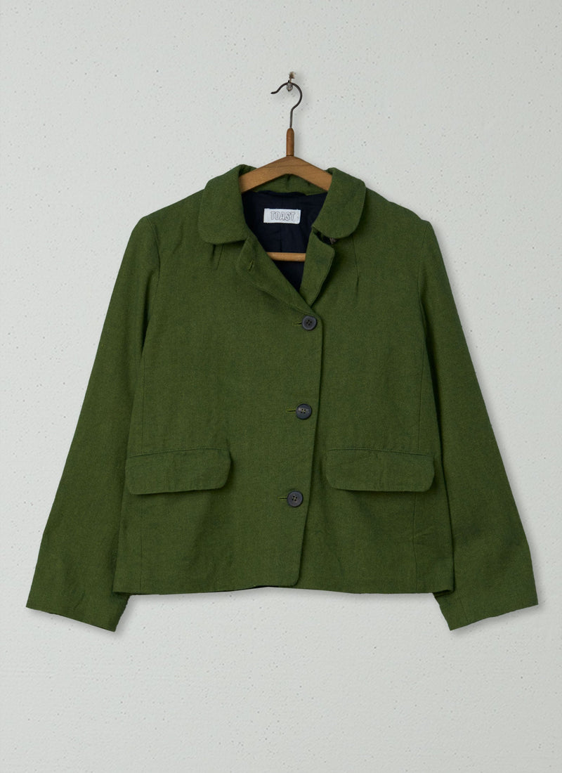Reworn Wool Linen Jacket Size 12 (161) | Green
