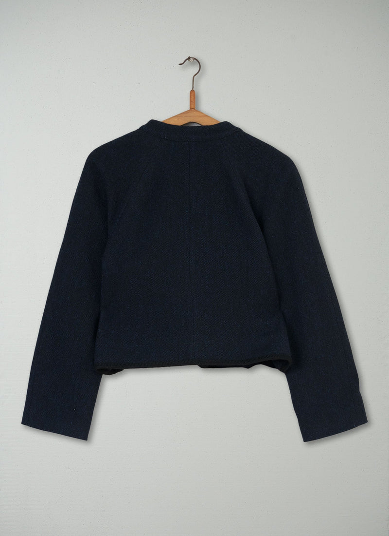 Reworn Wool Cropped Jacket Size 8 (046) | Charcoal/Blue