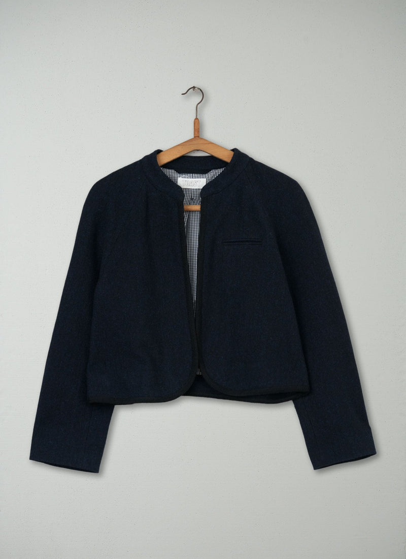 Reworn Wool Cropped Jacket Size 8 (046) | Charcoal/Blue