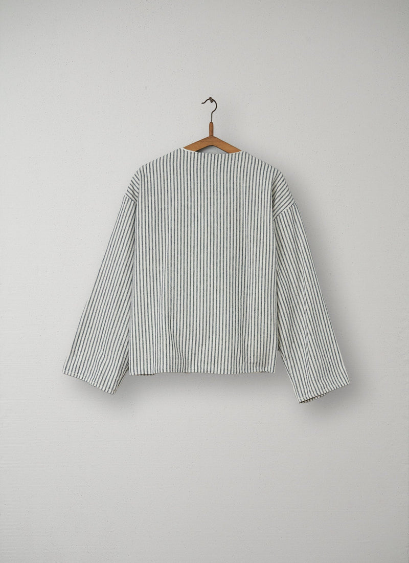 Reworn Stripe Wrap Jacket Size L (008) | Ecru/Slate