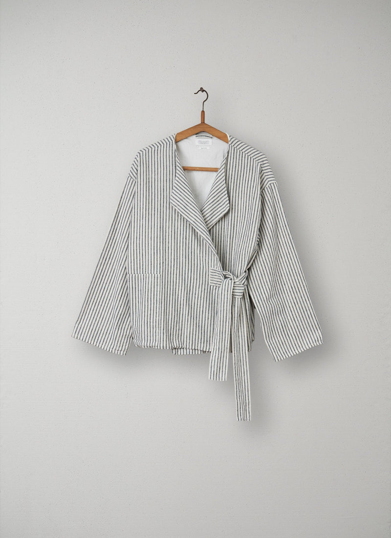 Reworn Stripe Wrap Jacket Size L (008) | Ecru/Slate