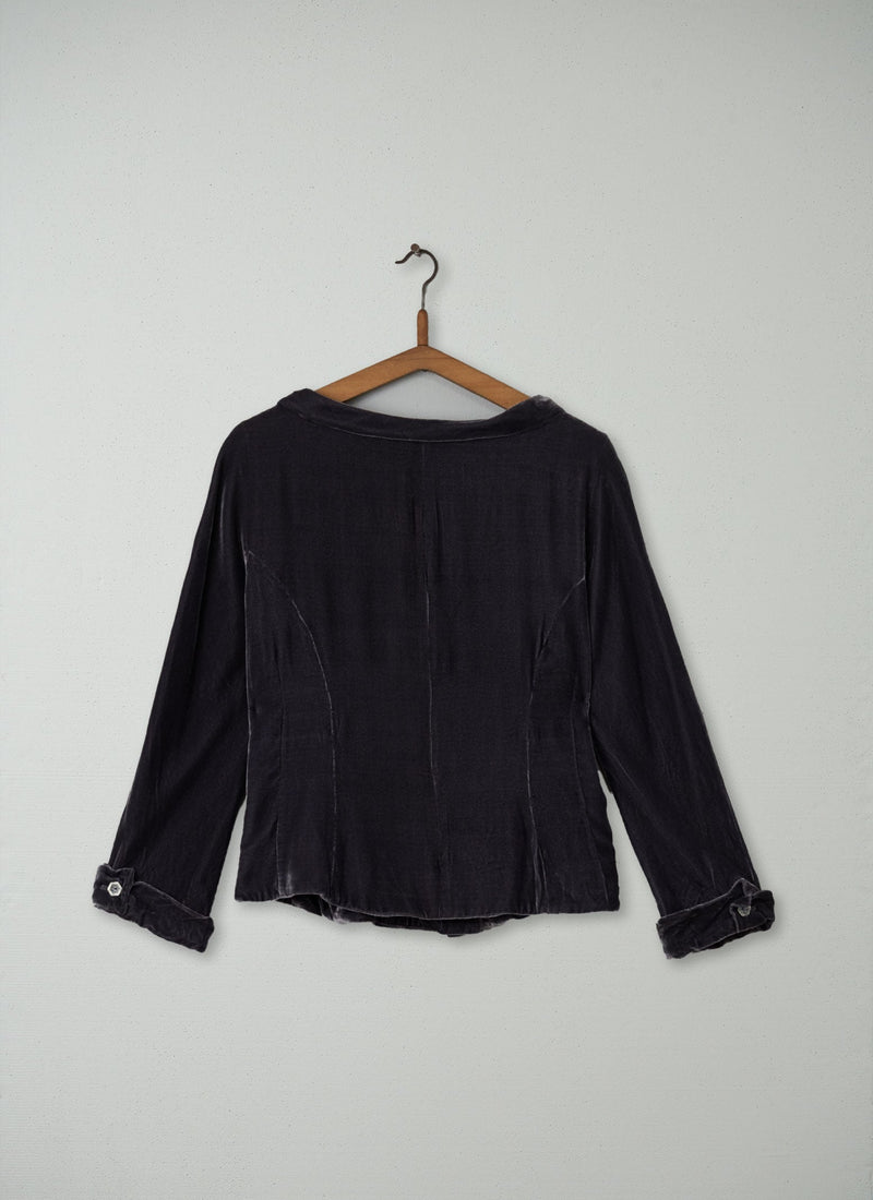 Reworn Silk Velvet Jacket Size 12 (016) | Grey