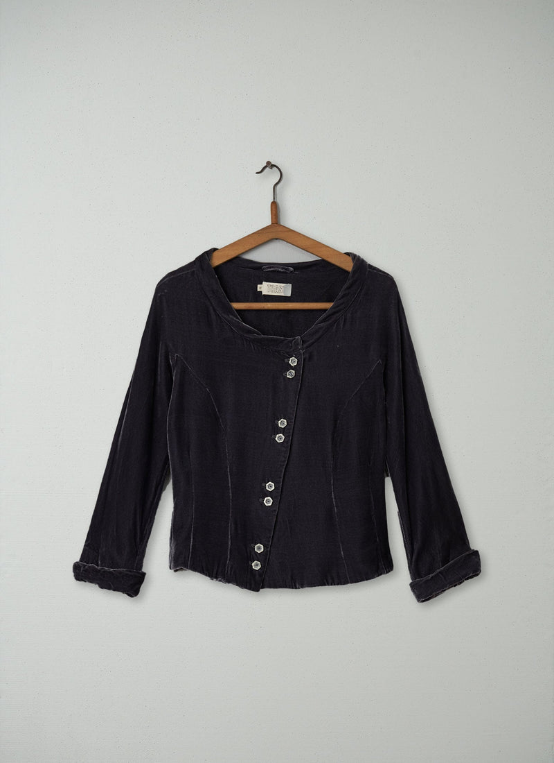 Reworn Silk Velvet Jacket Size 12 (016) | Grey