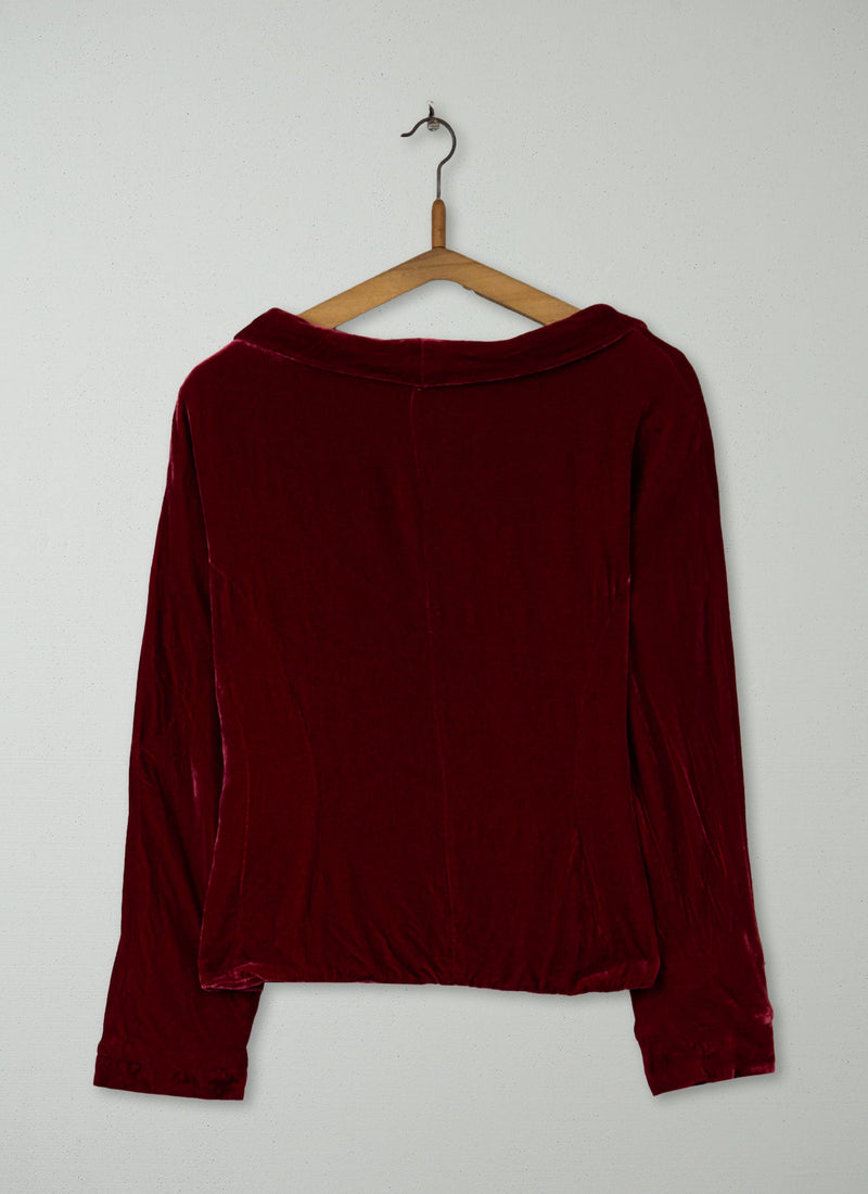 Reworn Silk Velvet Jacket Size 12 (175) | Dark Red