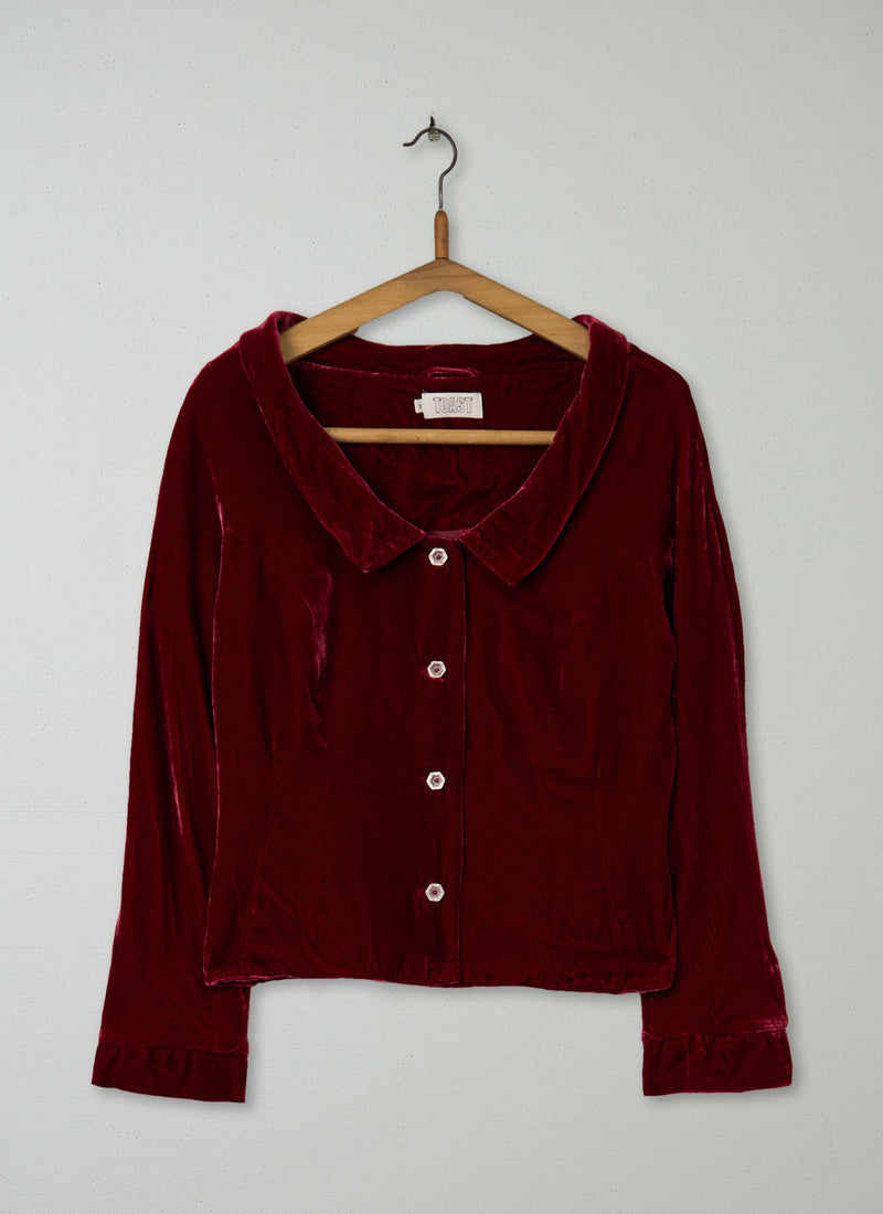 Reworn Silk Velvet Jacket Size 12 (175) | Dark Red
