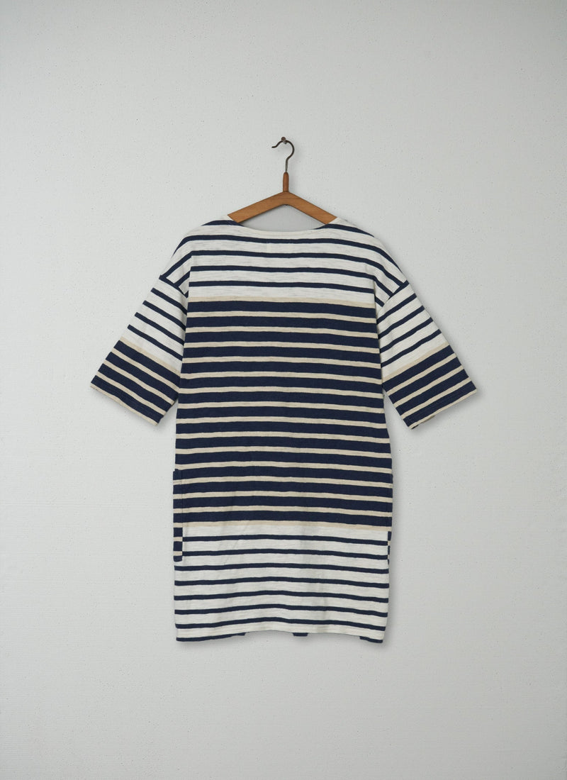 Reworn Slub Cotton Tunic Size S (136) | Navy/Off White