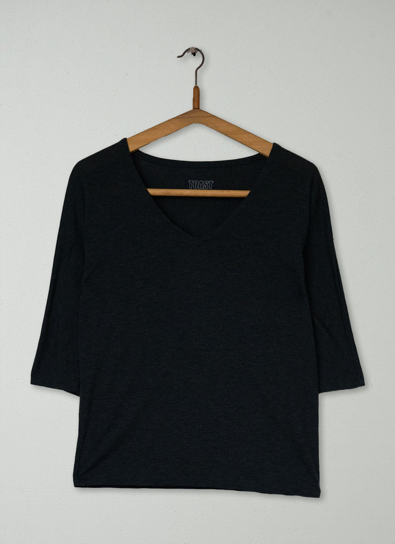 Reworn Superfine V Neck Top Size 8 (146) | Black