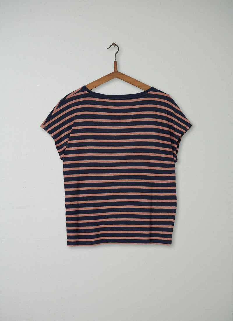 Reworn Stripe Linen Cap Sleeve Tee Size S (089) | Multi